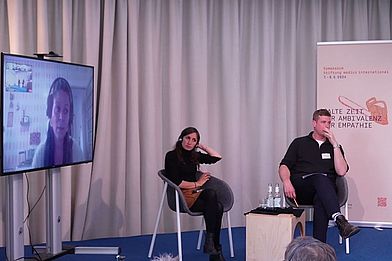 Gilda Sahebi, Helena Silvestre und Timo Dorsch, Stiftungssymposium 2026, Frankfurt, 09.05.2026